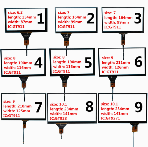 6,2/7/8/9/10.2 дюйма GT911 GT9271 Емкостный Универсальный дигитайзер для автомобиля DVD GPS навигация Мультимедиа сенсорный экран панель Стекло ► Фото 1/1