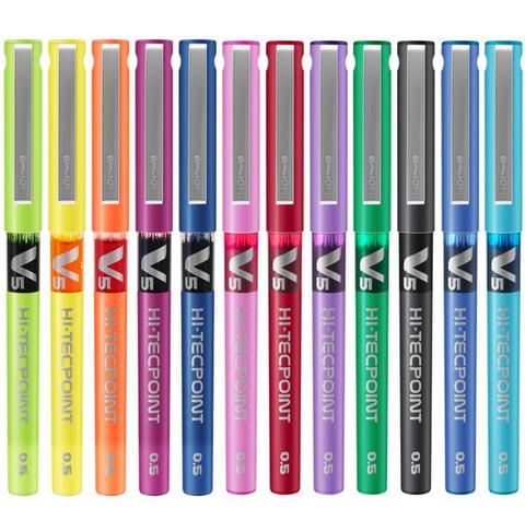 Пилотные ручки Hi-Tecpoint 0,5 мм, гелевые ручки V5, одноразовая ручка BX-V5 Япония, 12 цветов ► Фото 1/1
