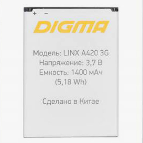 Аккумулятор 1400 мАч для смартфона Digma LINX A420, аккумулятор 3G ► Фото 1/1