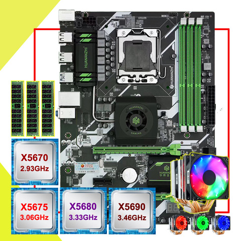 Материнская плата HUANANZHI X58 deluxe, комплект на заказ, процессор Xeon X5670/X5675/X5680/X5690 с 6 тепловыми трубами, кулер, ОЗУ 48 г (3*16 г) RECC ► Фото 1/6