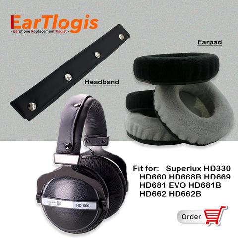 Бархатные запасные части EarTlogis для Superlux HD330 HD660 HD668B HD669 HD681 EVO HD681B HD662 HD662B, подушечки, бампер, повязка на голову ► Фото 1/6