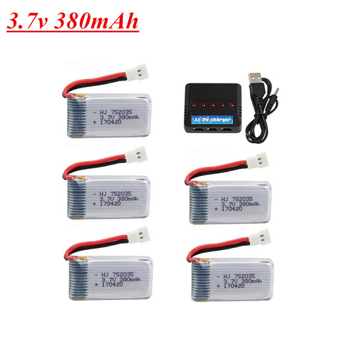 3,7 V 380mAh 752035 Lipo батарея для Hubsan X4 H107 H107L H107D JD385 JD388 RC Дрон запасные части 3,7 v зарядное устройство набор ► Фото 1/2