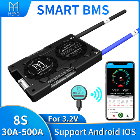 HEYO Smart BMS LiFePO4 Lipo LFP 8S 24V 30A 60A 80A 100A 200A 250A 300A 500A Bluetooth GPS UART RS485 USB NTC батарея BMS ► Фото 1/6