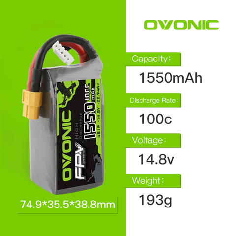 14,8 V OVONIC 1550mAh 100C 4S1P 14,8 V Lipo Battery XT60 разъем для 5 ''6'' FPV drone или Quadcopter Drone Racer ► Фото 1/6