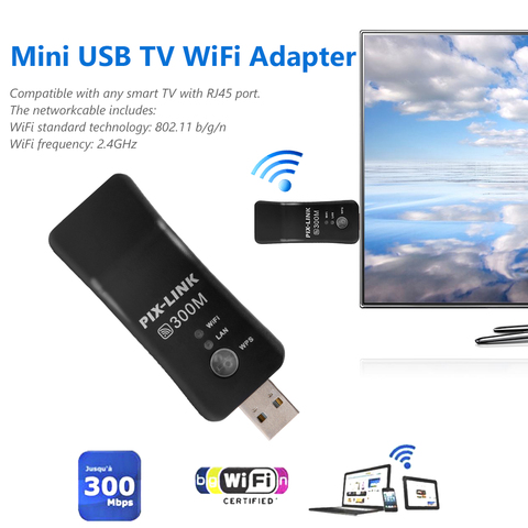 USB WiFi адаптер для телевизора 300 Мбит/с Универсальный беспроводной приемник RJ45 WPS для Samsung LG Sony Smart TV, Прямая поставка ► Фото 1/6