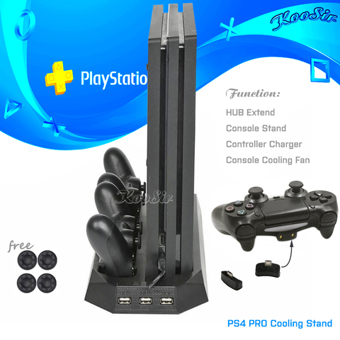 Вертикальная охлаждающая подставка для консоли PS4 PRO, PS 4, два контроллера, зарядная станция и 3 порта концентратора для игр Sony PlayStation 4 PRO ► Фото 1/6