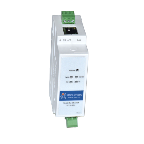 USR-DR302 DIN-рейка RS485 преобразователь серии в Ethernet двунаправленная Прозрачная передача между RS485 и RJ45 ► Фото 1/5
