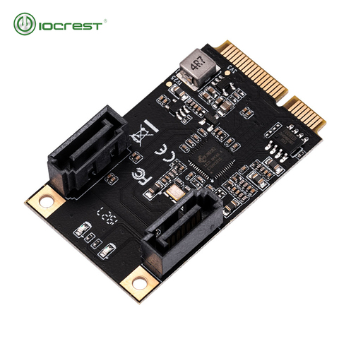 IOCREST 2 порта SATA III, полная высота, Mini PCIE 3,0 Gen3, высокая скорость, контроллер, карта, зеленый, с зеленым рисунком, для карт ► Фото 1/6