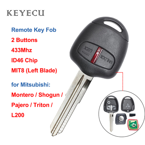 Дистанционный ключ Keyecu с 2 кнопками, 433 МГц, чип ID46 для Mitsubishi L200, Shogun, Pajero, Montero, Triton, MIT8 (левое лезвие) ► Фото 1/5