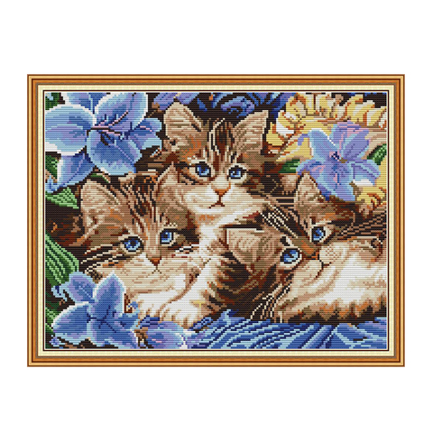 Набор для вышивки крестиком с тремя маленькими котятами aida 14ct 11ct, печать на холсте, вышивка крестиком, сделай сам ► Фото 1/1