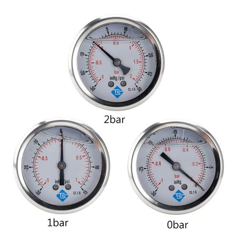 1/4 BSP вакуумный манометр, заполненный глицерином 68 мм-1 ~ 0/1/2 бар-30 * Hg + 0/15/30 PSI ► Фото 1/6