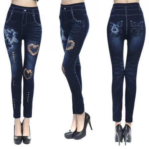 Бесшовные женские джинсовые леггинсы с имитацией, сексуальные леггинсы, женские штаны размера плюс 3XL, женская одежда, штаны, брюки ► Фото 1/6