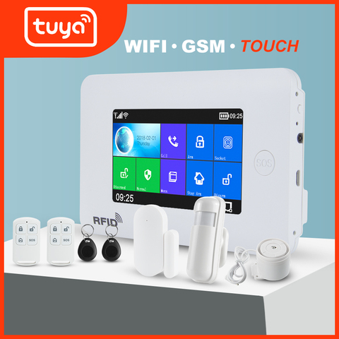 Awaywar Wi-Fi GSM домашняя охранная смарт-сигнализация комплект Tuya 4,3 дюймов сенсорный экран приложение дистанционное управление RFID рычаг для демо... ► Фото 1/6