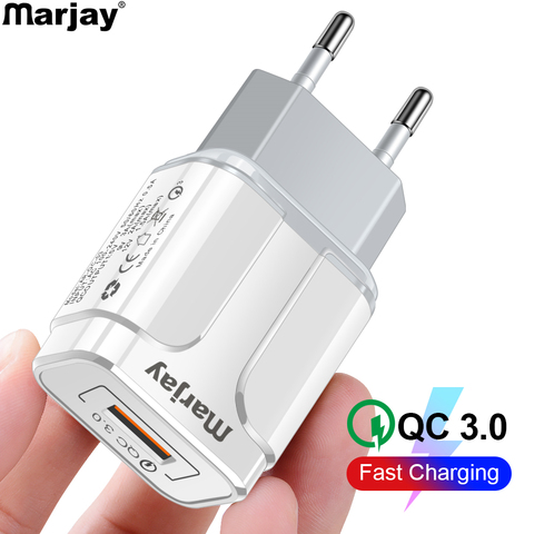 Зарядное устройство Marjay Quick Charge 3,0 USB, 18 Вт, QC 3,0 4,0, EU, US, настенный мобильный телефон, зарядное устройство для iphone, Samsung, Xiaomi, Huawei ► Фото 1/6