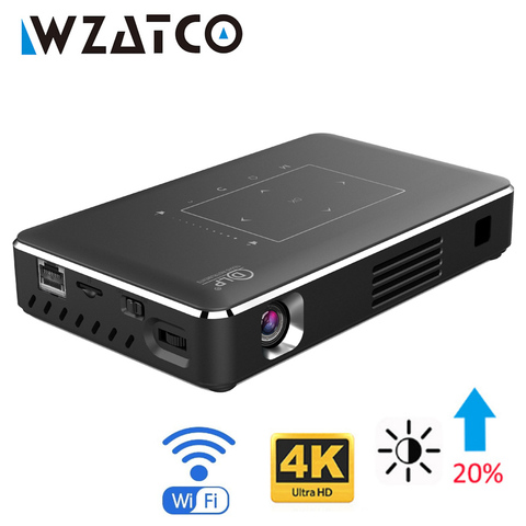 WZATCO светодиодный DLP проектор, Android, Wi-Fi, Bluetooth, поддержка 4k, Full HD, 1080P, домашний кинотеатр, проектор, батарея 4100 мАч ► Фото 1/6