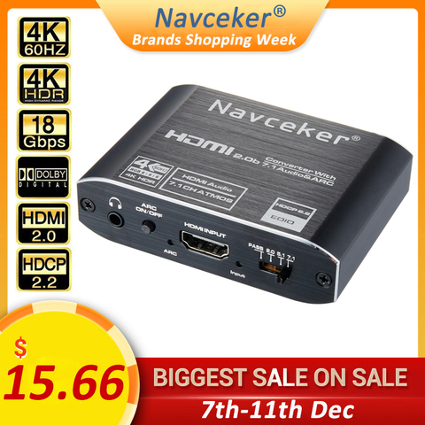 Аудио экстрактор Navceker 4K 60 Гц, HDMI 2,0, 5,1 ARC HDMI, аудио экстрактор, сплиттер HDR HDMI для аудио, оптический TOSLINK SPDIF ► Фото 1/6
