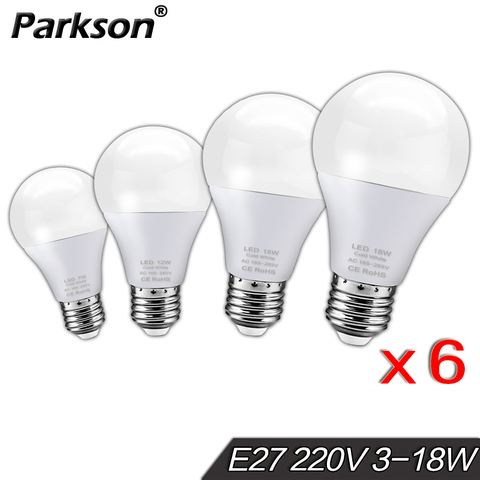 6pcs E27 светодиодные лампы 220V 240V 18W 15W 12W 9W 6W 3W светодиодный светильник лампочки светодиодные Лампада светодиодная лампа Крытый стол лампочка о... ► Фото 1/6