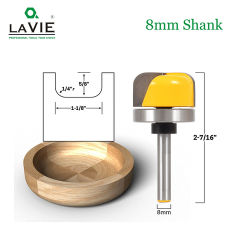 LAVIE 1 шт. Концевая фреза 8 мм хвостовик 1-1/8 Диаметр Чаша лоток для вырезания гребней и круглым носом фрезы с подшипником по дереву Деревообработка C08-044FX ► Фото 1/6