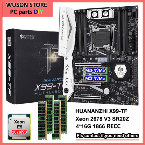 Материнская плата HUANANZHI X99-TF с процессором Xeon 2678 V3 SR20Z 2,5 ГГц REG ECC память 64 Гб (4*16 Гб) 1866, детали для компьютера, обслуживание «сделай сам» ► Фото 1/4