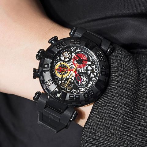 Reef Tiger/RT черные мужские часы с большим скелетом, водонепроницаемые, резиновый ремешок, хронограф, секундомер, спортивные часы, RGA3059-S ► Фото 1/6