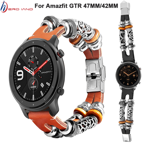 Ремешок кожаный в стиле ретро для Huami Amazfit GTR 47 мм 42 мм, браслет для Garmin Vivoactive3, браслет для Galaxy Watch 42 мм ► Фото 1/6