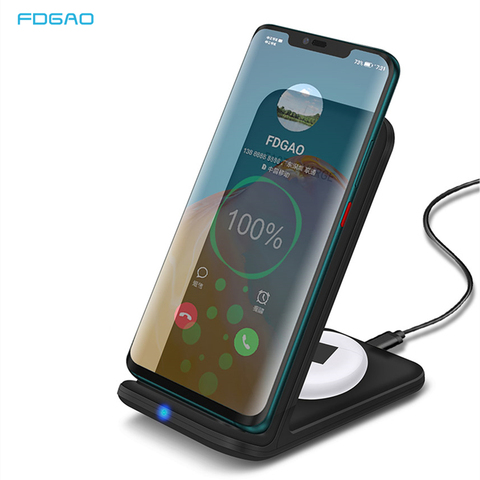 FDGAO 15 Вт Qi Беспроводное зарядное устройство Быстрая зарядка 10 Вт Быстрая зарядка подставка для iPhone 11 Pro XR XS X Samsung S20 Galaxy Buds Airpods Pro ► Фото 1/6