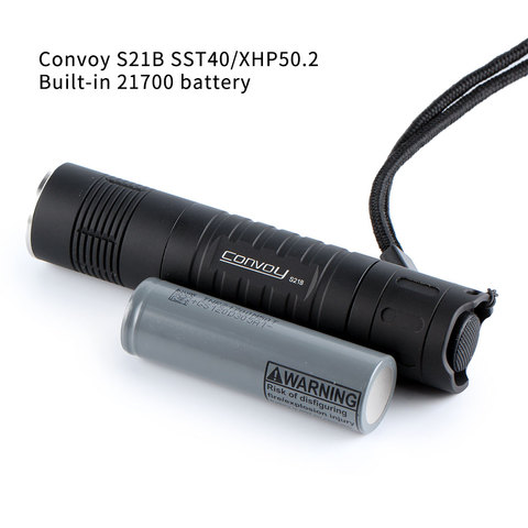 Черный convoy S21B с SST40/XHP50.2, с медным DTP/ ar-покрытием, температурной защитой, фонариком 21700, встроенным аккумулятором 21700 ► Фото 1/6