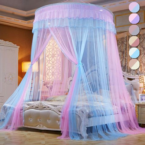 Навес для кровати двухцветная подвесная москитная сетка кровать принцессы занавес палатки складной навес на кровать Элегантный волшебный ... ► Фото 1/6