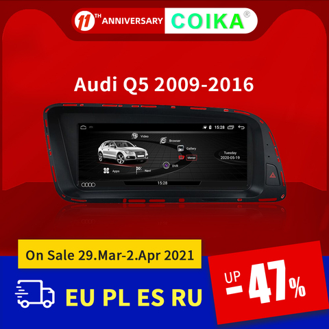 Автомобильный дисплей 8,8 дюйма на Android 10, экран для Audi Q5 09-16, Wi-Fi, BT, Google 2 +, 32 ГБ ОЗУ, IPS, сенсорный, GPS, навигатор, мультимедийный плеер ► Фото 1/6