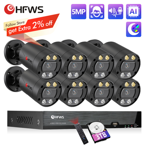 HFWS H.265 Камера Безопасности s POE 5MP NVR комплект CCTV система безопасности двухсторонняя аудио AI IP камера видеонаблюдения камера комплект ► Фото 1/6