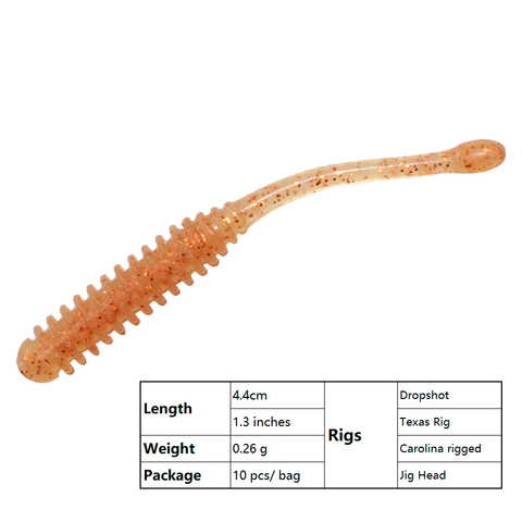 Приманки для форели, черви 44 мм, 0,26 г, 10 шт., мягкая Техасская силиконовая приманка, Ajing Beam Sticktai, приманка для форели, рыбы ► Фото 1/6