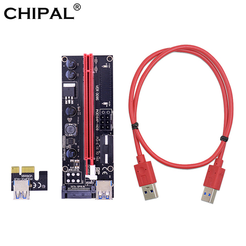 CHIPAL Dual светодиодный VER009S PCI-E Райзер карта 009S PCI Express 1X до 16X расширитель 100 см 60 см USB 3,0 кабель для майнинга биткоинов ► Фото 1/6