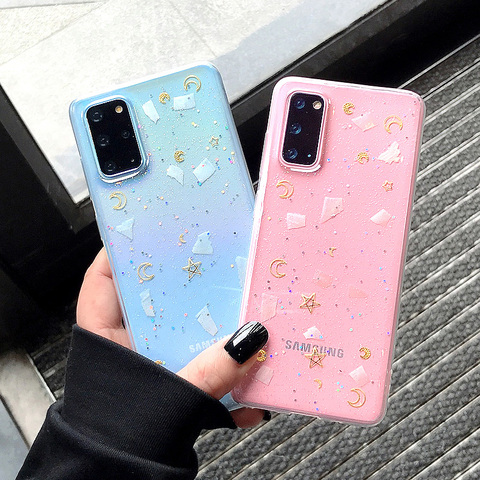 Блестящий чехол с Луной и звездами для Samsung Galaxy S8, S9, S10, s20Plus, note8, 9, 10, 20, ультрапрозрачный мягкий пластиковый чехол ► Фото 1/6