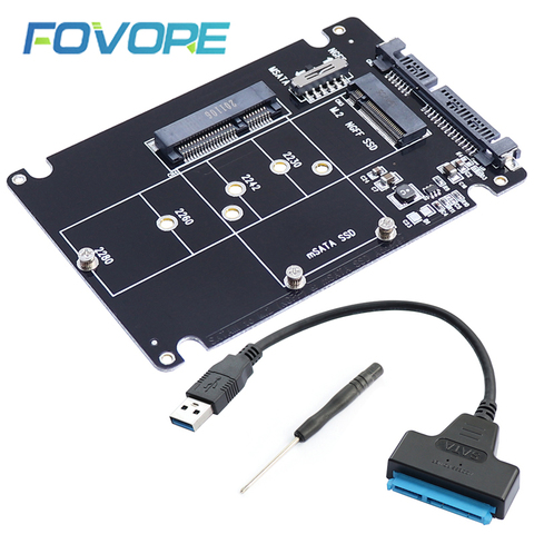 M.2 NGFF или MSATA-SATA 3,0 адаптер USB 3,0 на 2,5 SATA жесткий диск 2 в 1 преобразователь считыватель карт с кабелем для ПК ноутбука ► Фото 1/6