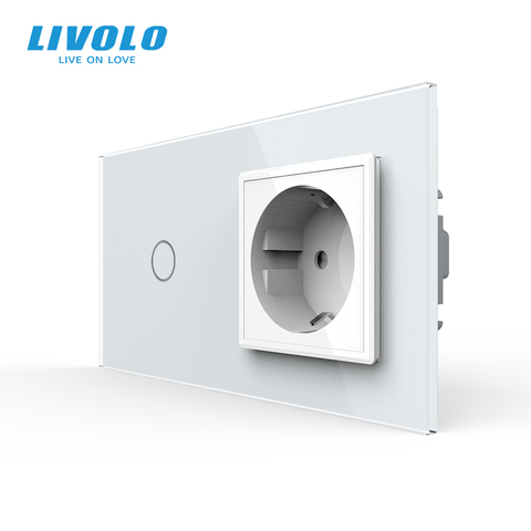 Livolo, европейский стандарт, сенсорный выключатель, панель из хрустального стекла, AC 220 ~ 250 В, 16A, настенный светильник, розетка с выключателем ► Фото 1/4