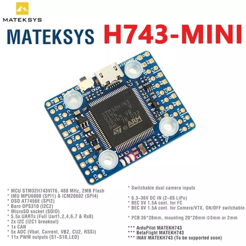 Контроллер полета Matek H743 MINI H743 20x20 мм, STM32H743VIT6 ICM20602 Встроенный OSD DPS310 PDB для FPV радиоуправляемых гоночных дронов ► Фото 1/5