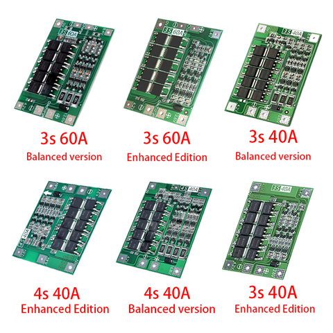 Защитная плата 3S/4S 40A/60A 18650 BMS, для зарядки литий-ионных батарей, для двигателя перфоратора, 11,1 В/12,6 В/14,8 В/16,8 В с увеличителем/балансиром ► Фото 1/6