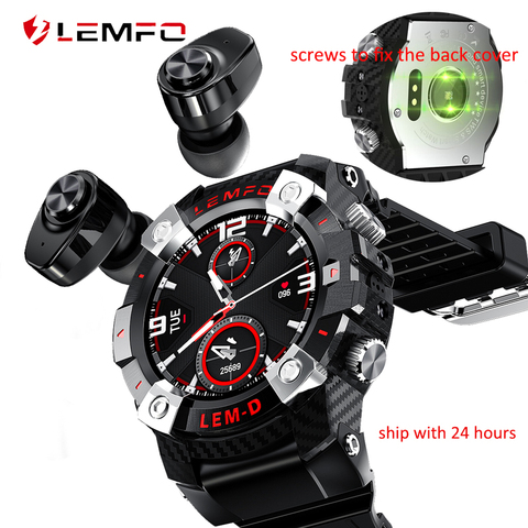 Смарт-часы LEMFO LEMD, Bluetooth 5,0, с беспроводными наушниками, 2 в 1, пульсометр, умные часы для мужчин, длительное время работы в режиме ожидания, в на... ► Фото 1/6