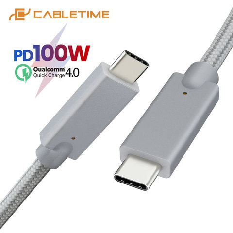 CABLETIME Тип C кабель Gen2 кабель-Переходник USB C на USB C кабель для быстрой зарядки 3A 5G/10 Гбит/с PD серебряный нейлон для MacBook ноутбука PC C205 ► Фото 1/6