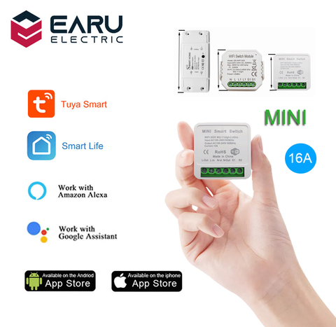 16A мини 2 Way Управление DIY WiFi умный светодиодный светильник реле Выключатель модуль с помощью Smart Life Tuya дистанционного Управление Alexa Google Home ► Фото 1/1