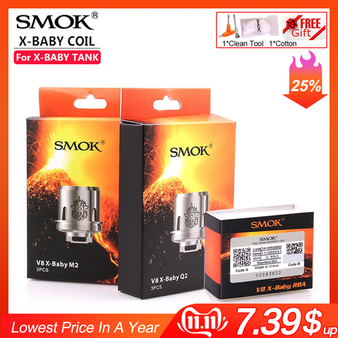 Оригинальный электронных сигарет SMOK TFV8 X-BABY M2 Q2 катушки X Детские РБА 0.25ohm 0.4ohm Электронная замена сигарет Ядро Подходит V8 X бак распылитель ► Фото 1/6