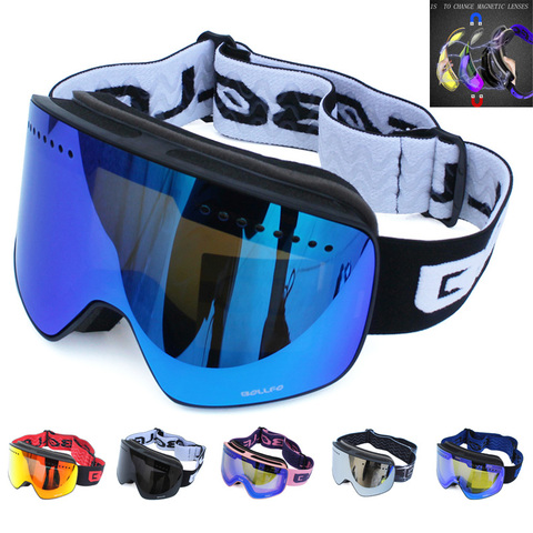 Магнитные лыжные очки двухслойные Поляризованные линзы для катания на лыжах Анти-Туман UV400 сноуборд очки для мужчин и женщин мужские лыжные очки ► Фото 1/6
