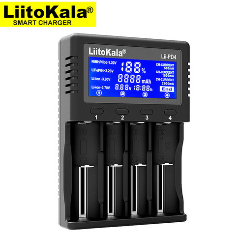 Зарядное устройство Liitokala Lii-PD4 18650, Зарядка 18650, 1,2 в, 3,7 в, 3,2 в, 3,85 В, AA/AAA, 26650, 16340, 25500, зарядное устройство для никель-металлогидридных и литиевых... ► Фото 1/6