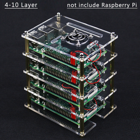 Чехол для Raspberry Pi 4, чехол 4, 5, 6, 7, 8, 9, 10 слоев, акриловый чехол + охлаждающий вентилятор с металлическим чехлом для Raspberry Pi 4 /3, Модель B +/3B ► Фото 1/6