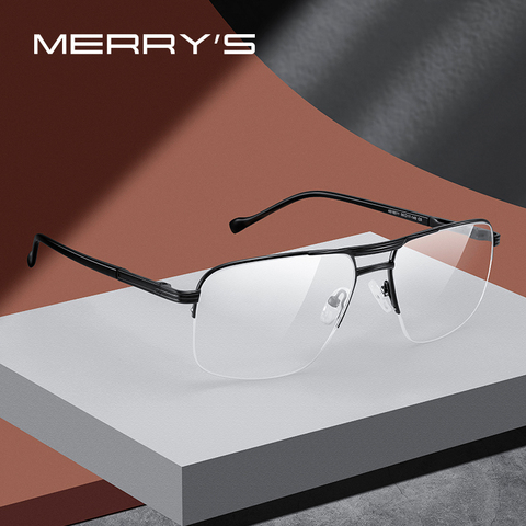 Мужские классические квадратные очки MERRYS, дизайнерская оправа для очков, роскошные очки с двойной перемычкой по рецепту, оправы, оптика S2311 ► Фото 1/6