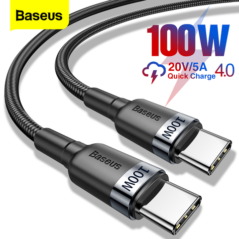 Baseus 100 Вт USB C к USB Type C кабель для Huawei Samsung S20 QC 3,0 кабель для быстрой зарядки для Xiaomi Macbook Pro USB C кабель ► Фото 1/6