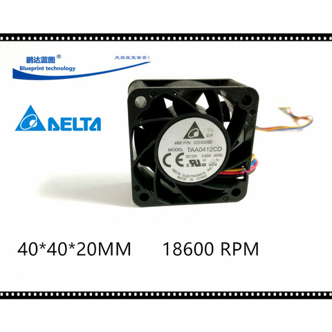 2 шт. Delta TAA0412CD 40 мм 4020 DC 12 В 0.6A 4 см серверный инвертор компьютера ЦП осевой вентилятор Охлаждающие вентиляторы 4 контакта ► Фото 1/5