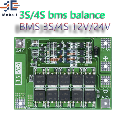 Эквалайзер BMS 3S/4S 12V/24V Bms баланс 3S/4S литий-ионный Батарея 18650 Зарядное устройство Pcb плата защиты Bms с балансиры ► Фото 1/1