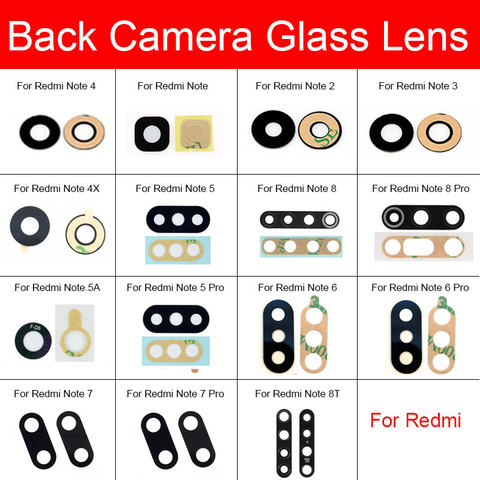 Стеклянная линза для задней камеры с клейкой наклейкой для Xiaomi Redmi Note 2 3 4 4X 5 5A 6 7 8 Pro, запасная стеклянная крышка для задней камеры ► Фото 1/6