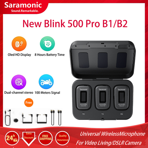 Беспроводной петличный микрофон Saramonic Blink 500 Blink500 Pro B1 /B2, двухканальный Студийный конденсаторный микрофон для интервью для телефона, DSLR ► Фото 1/6